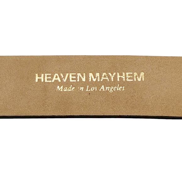 Heaven Mayhem Plate Belt in Gold and Chocolate Brown Suede Leather Size Small - Picture 3 of 7